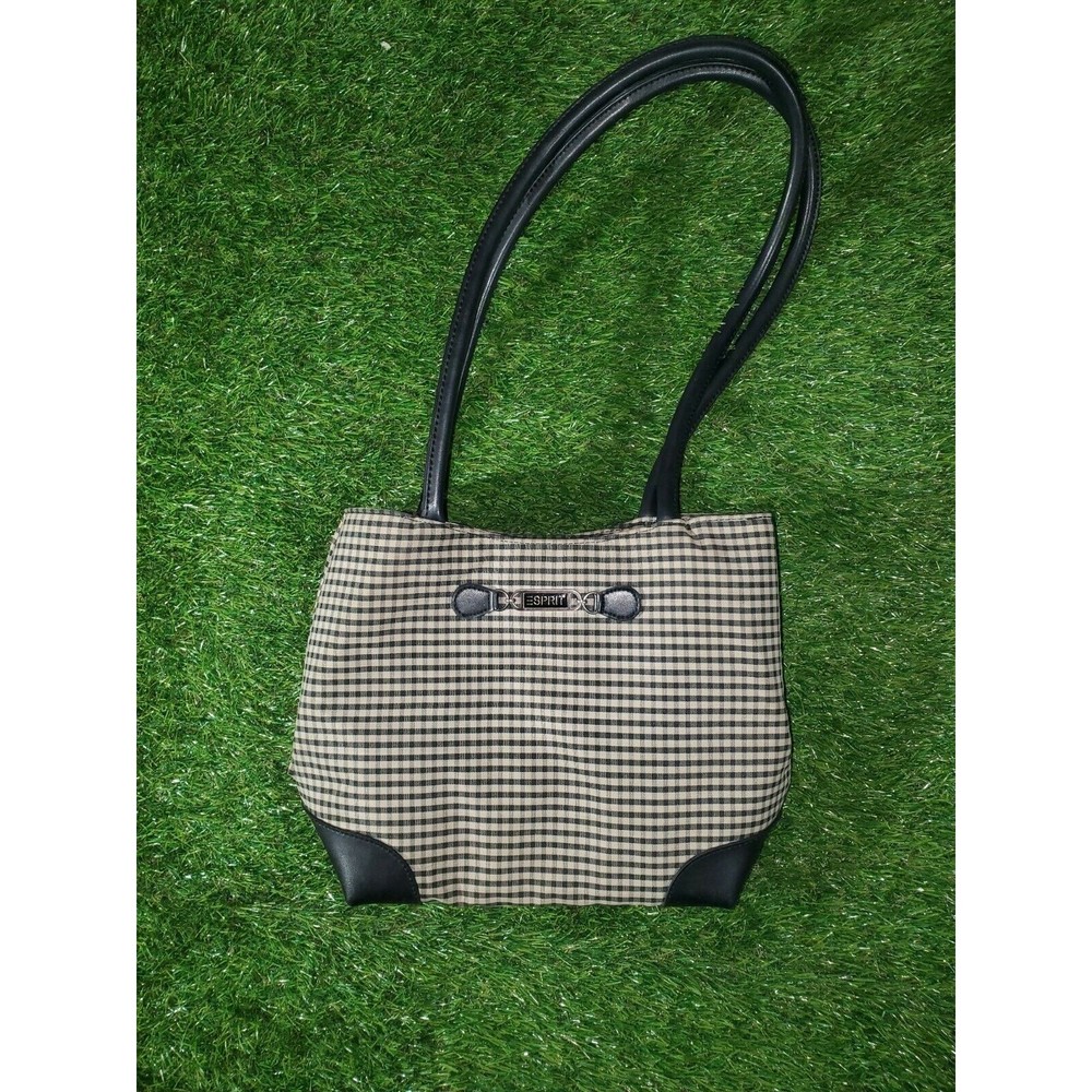 Esprit Black and Beige Check Shoulder Bag